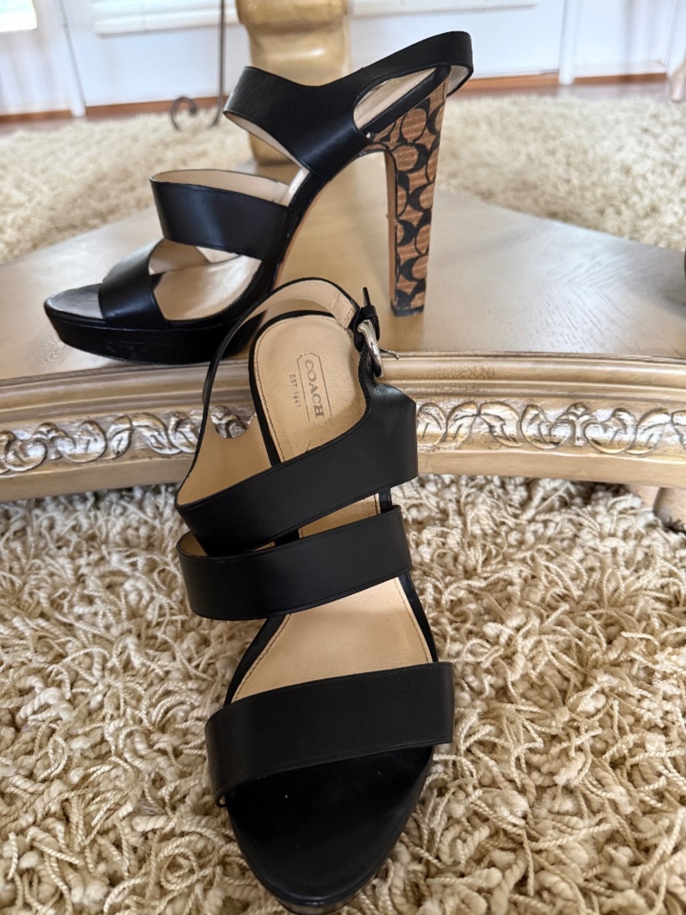 COACH Bertta Vachetta Strappy Sandals Womens Logo Heel Size 10